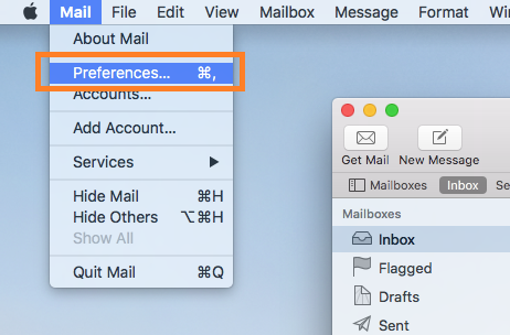 After opening mail. click mail-> preferances in the top bar